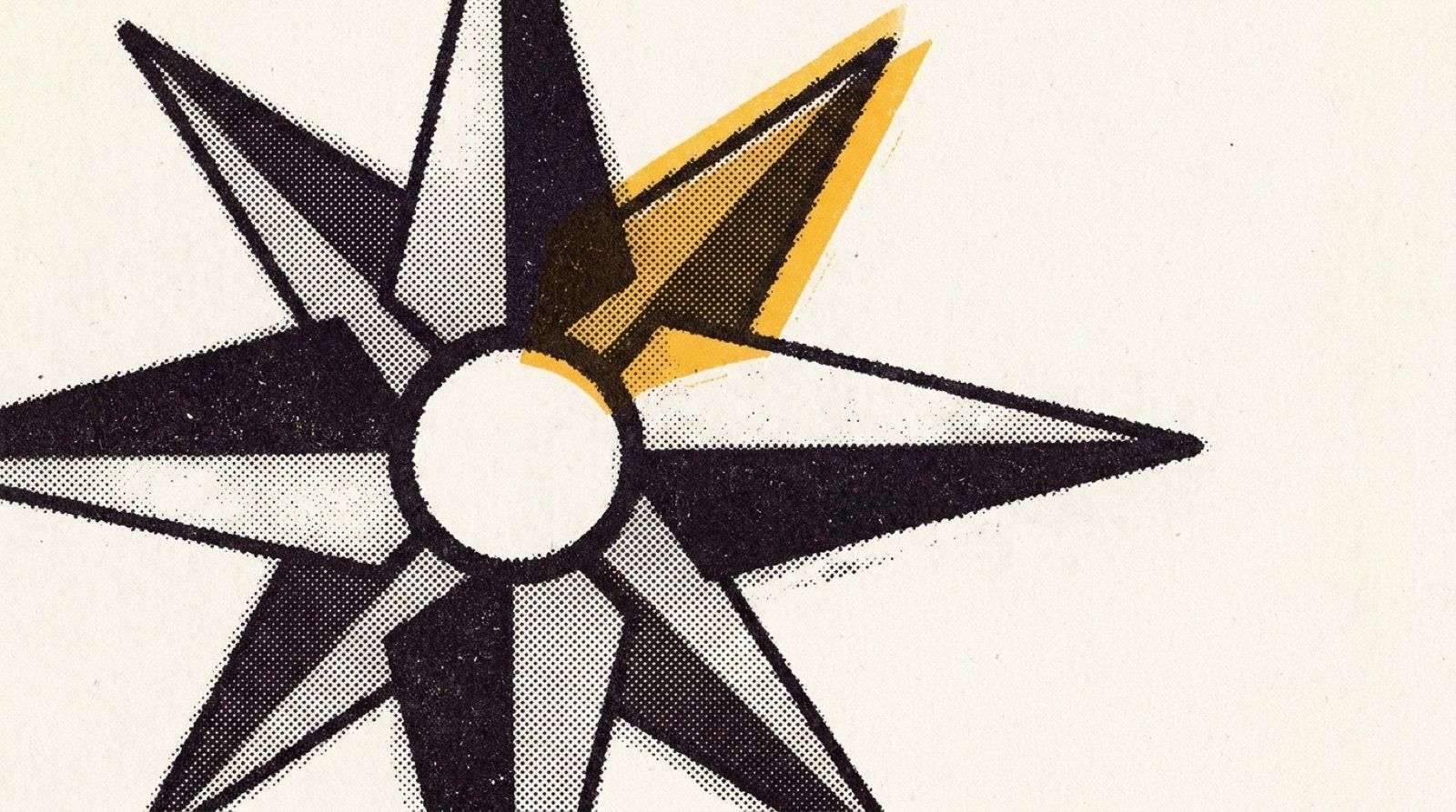 Manifesto artwork: a halftone compass rose with one point highlighted