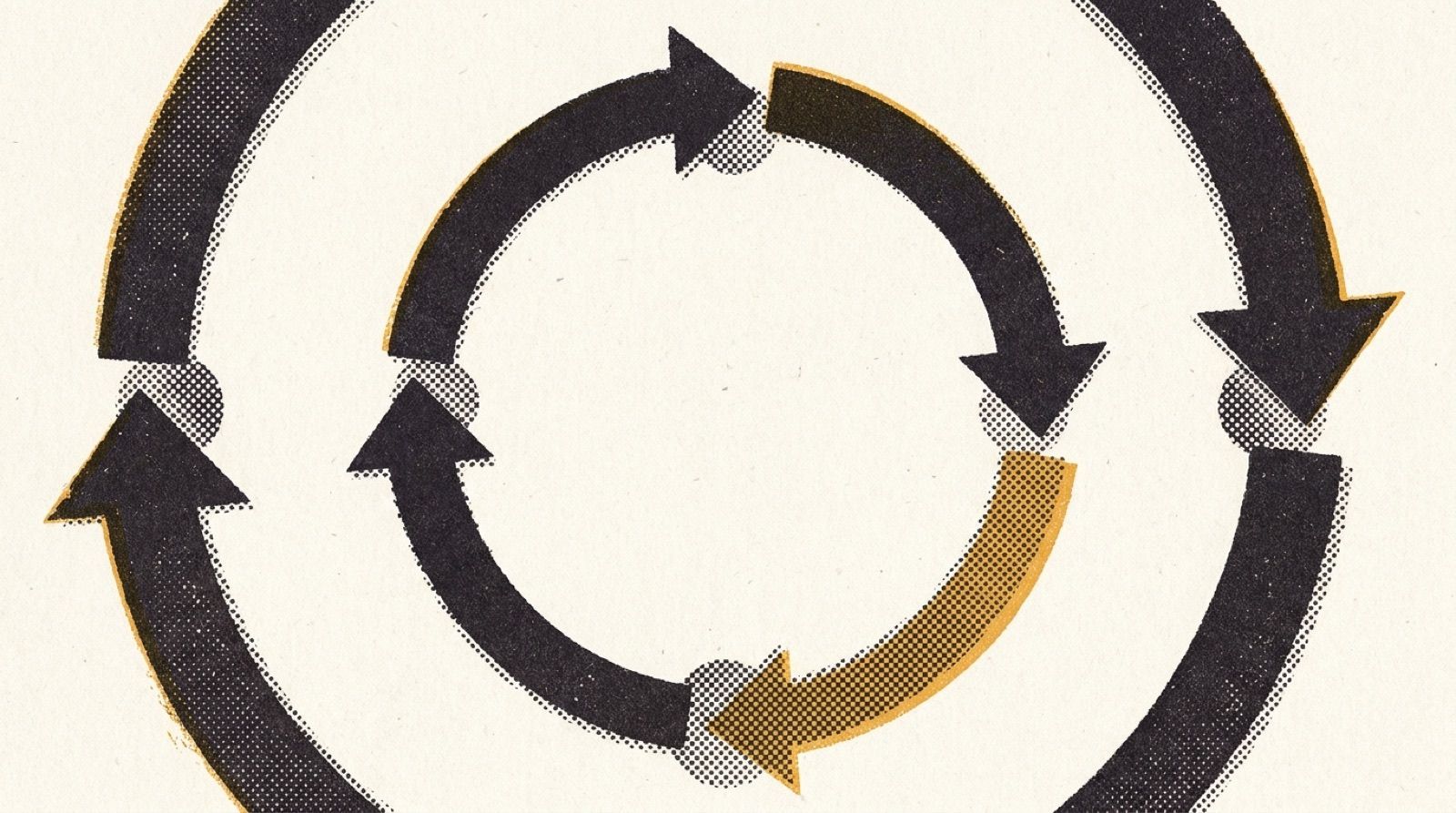 Manifesto artwork: a causal loop of arrows chasing each other